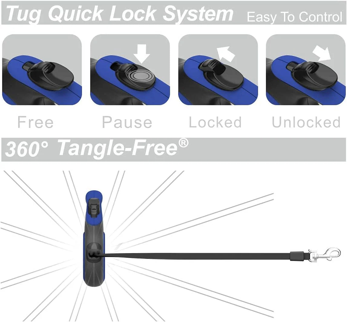 TUG 360° Tangle-Free Retractable Dog Leash - One-Handed Control with Anti-Slip Grip