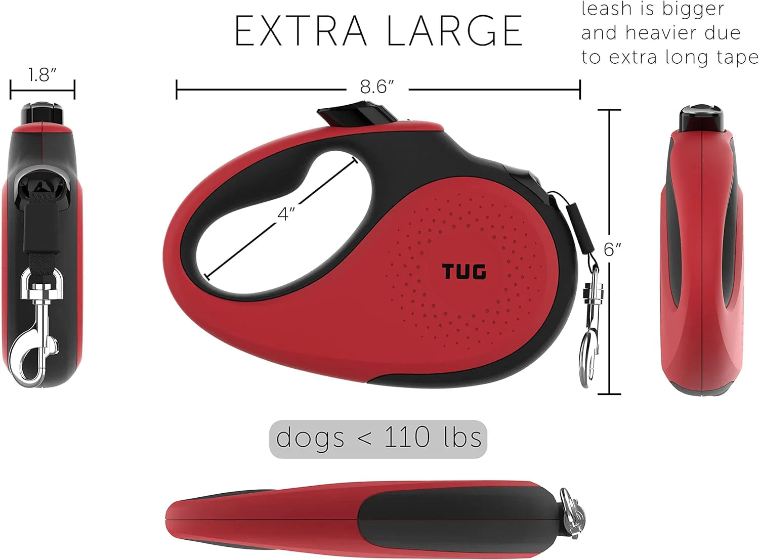 TUG 360° Tangle-Free Retractable Dog Leash - One-Handed Control with Anti-Slip Grip