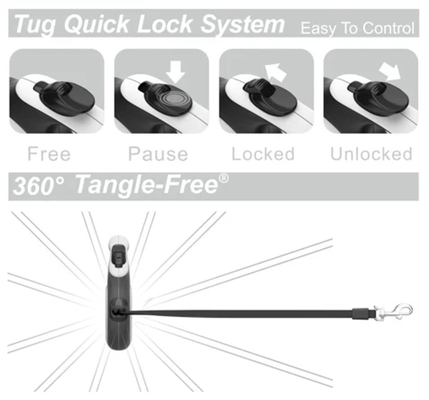 TUG 360° Tangle-Free Retractable Dog Leash - One-Handed Control with Anti-Slip Grip